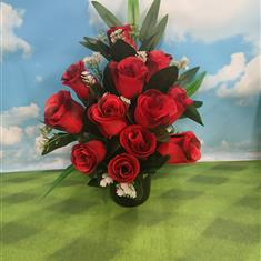Artifiical Silk Grave Pot - Red Roses
