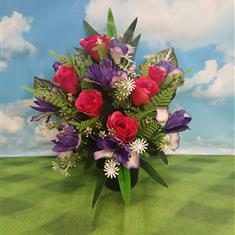 Artifiical Silk Grave Pot  - Cerise &amp; Purple